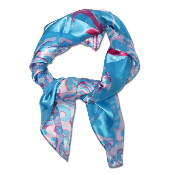 Vintage Bijoux Terner Silky Scarf Poly Tropical Birds Pink Blues Turquoise 1990s - Picture 3 of 8